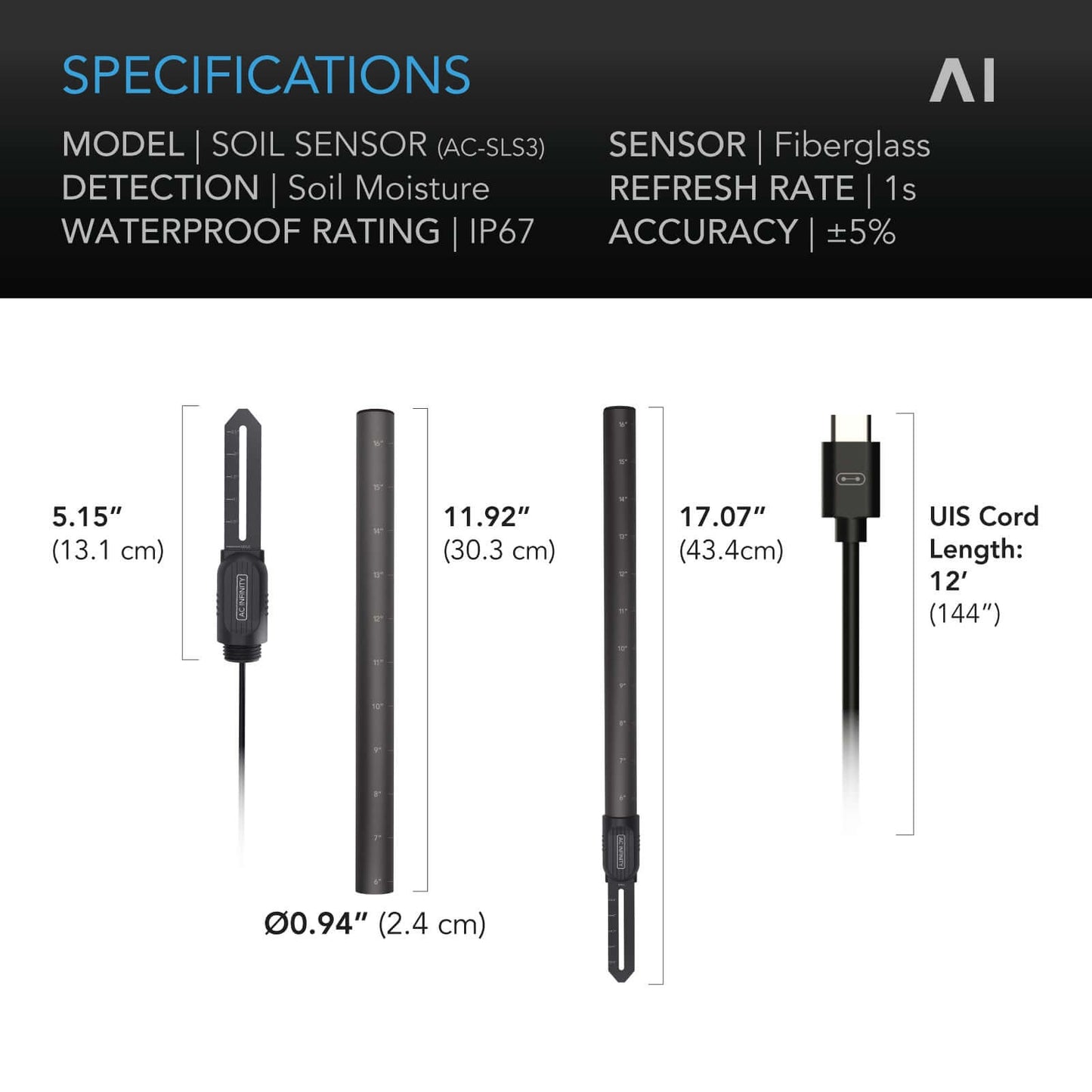 AC Infinity Soil Sensor Probe Exclusively for Controller AI+ Monitors product image 6
