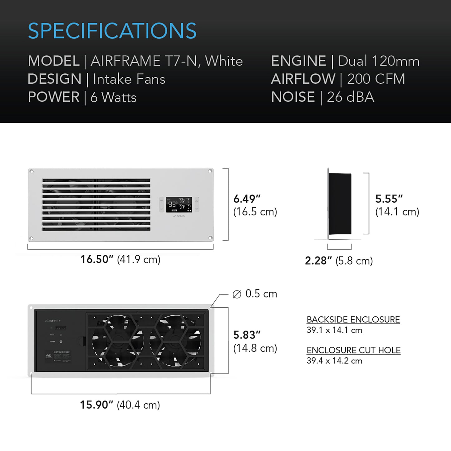 AC Infinity AIRFRAME T7-N White Equipment Closet & Room Fan System 17" product image 6
