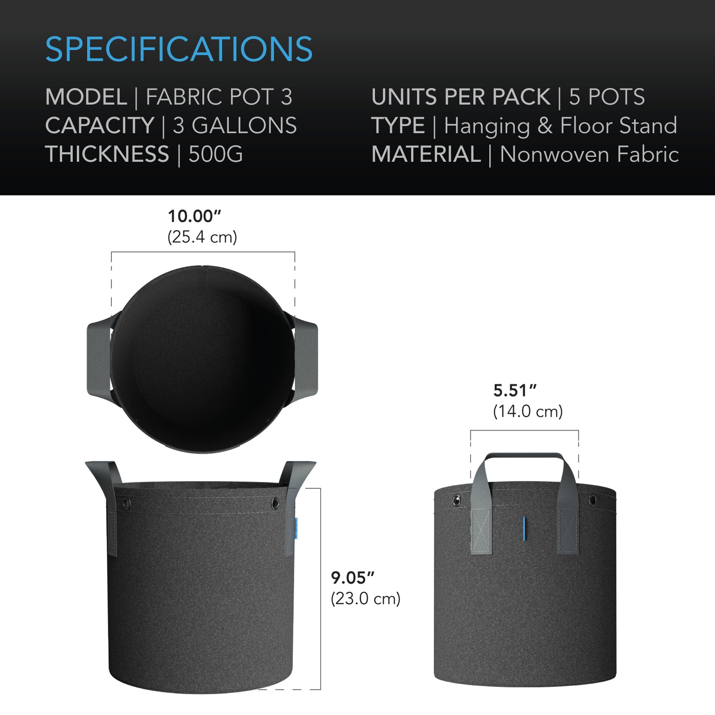 AC Infinity Heavy Duty Fabric Pots 3 Gallon 5-Pack product image 6