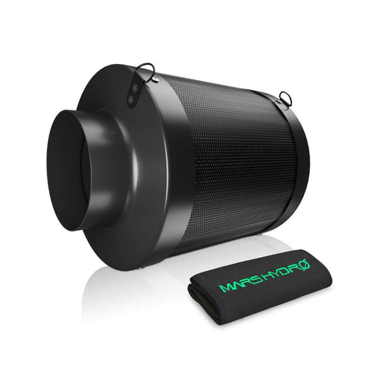 Mars Hydro 6-inch inline air carbon filter with pre-filter for odor management in hydroponic setups.