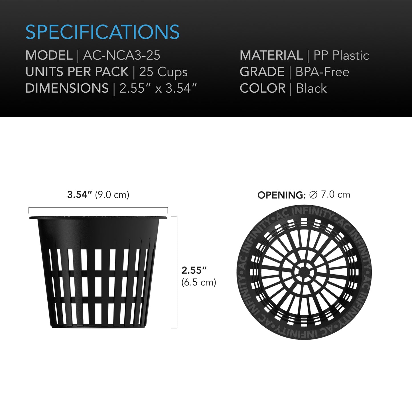 AC Infinity Mesh Net Cups Slotted Pots w/ Wide Lips 3-Inch 25-Pack product image 6