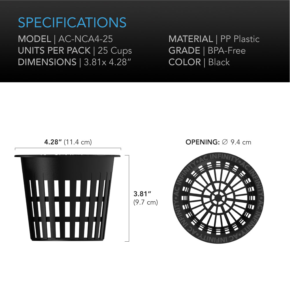 AC Infinity Mesh Net Cups Slotted Pots w/ Wide Lips 4-Inch 25-Pack product image 6