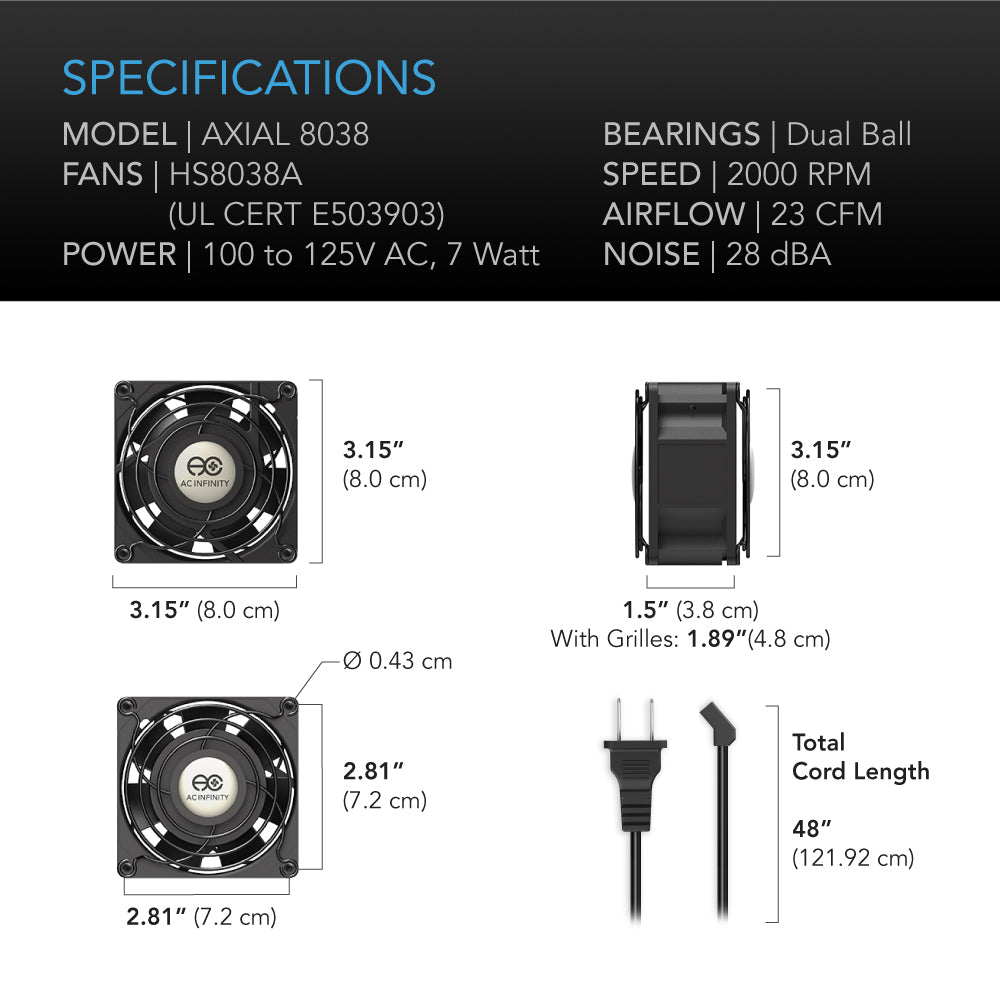 AC Infinity AXIAL 8038 Muffin 120V AC Cooling Fan 80mm x 80mm x 38mm product image 6