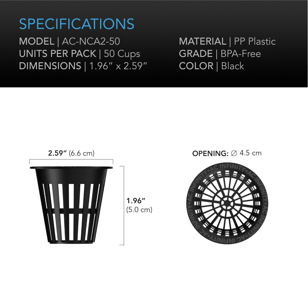 AC Infinity Mesh Net Cups Slotted Pots w/ Wide Lips 2-Inch 50-Pack product image 6