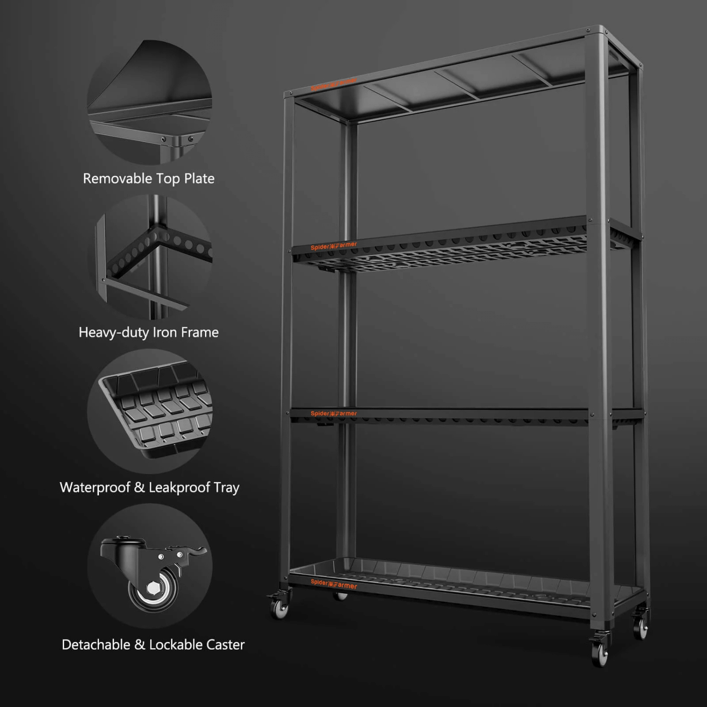 Spider Farmer 3 Tier Metal Plant Stand with Trays