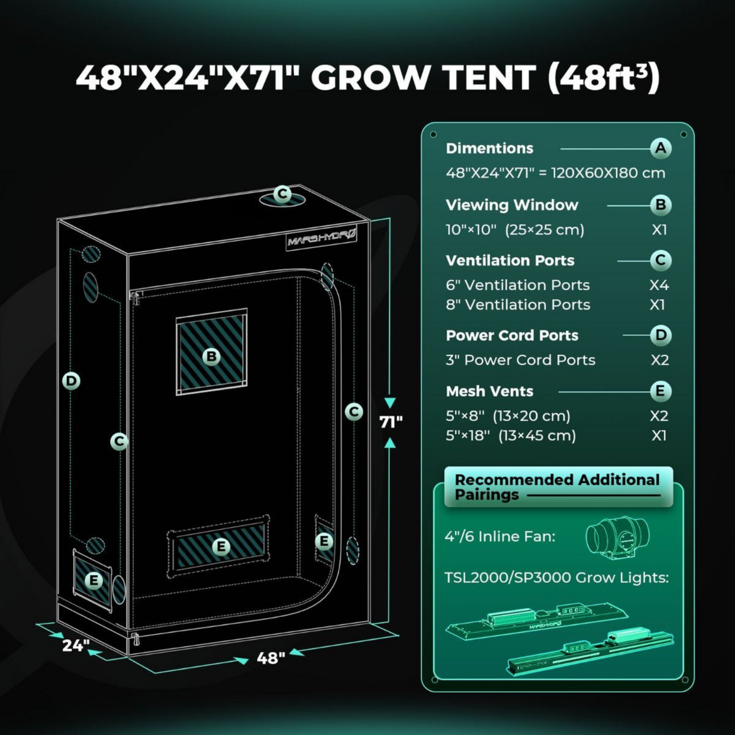 Mars Hydro TSL 2000 LED Grow Light + 2' x 4' Grow Tent + Inline Fan Combo with Temperature and Humidity Controller