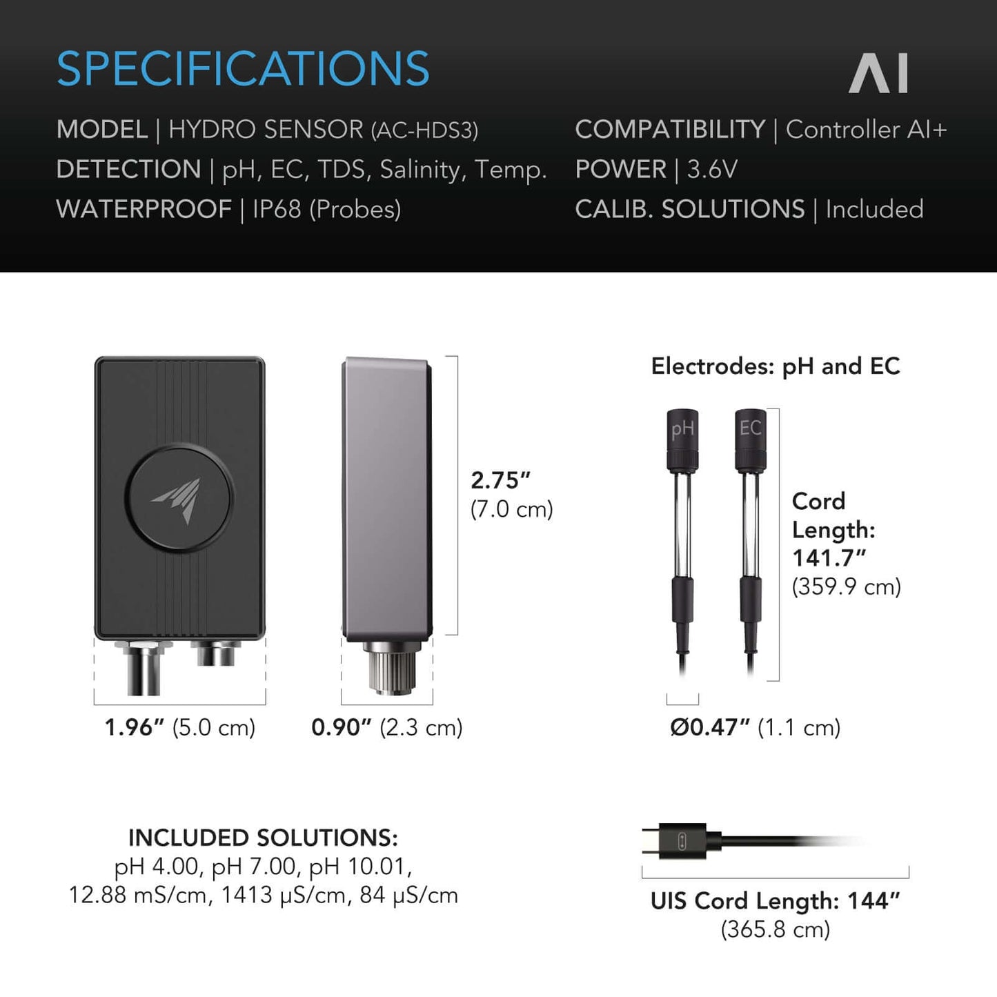 AC Infinity Hydro Sensor for Controller AI+ Precise pH EC TDS & Water product image 7