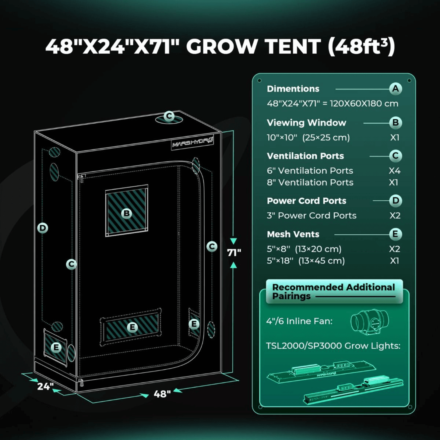 Mars Hydro TSL 2000 LED Grow Light + 2' x 4' Grow Tent + Inline Fan Combo with Speed Controller