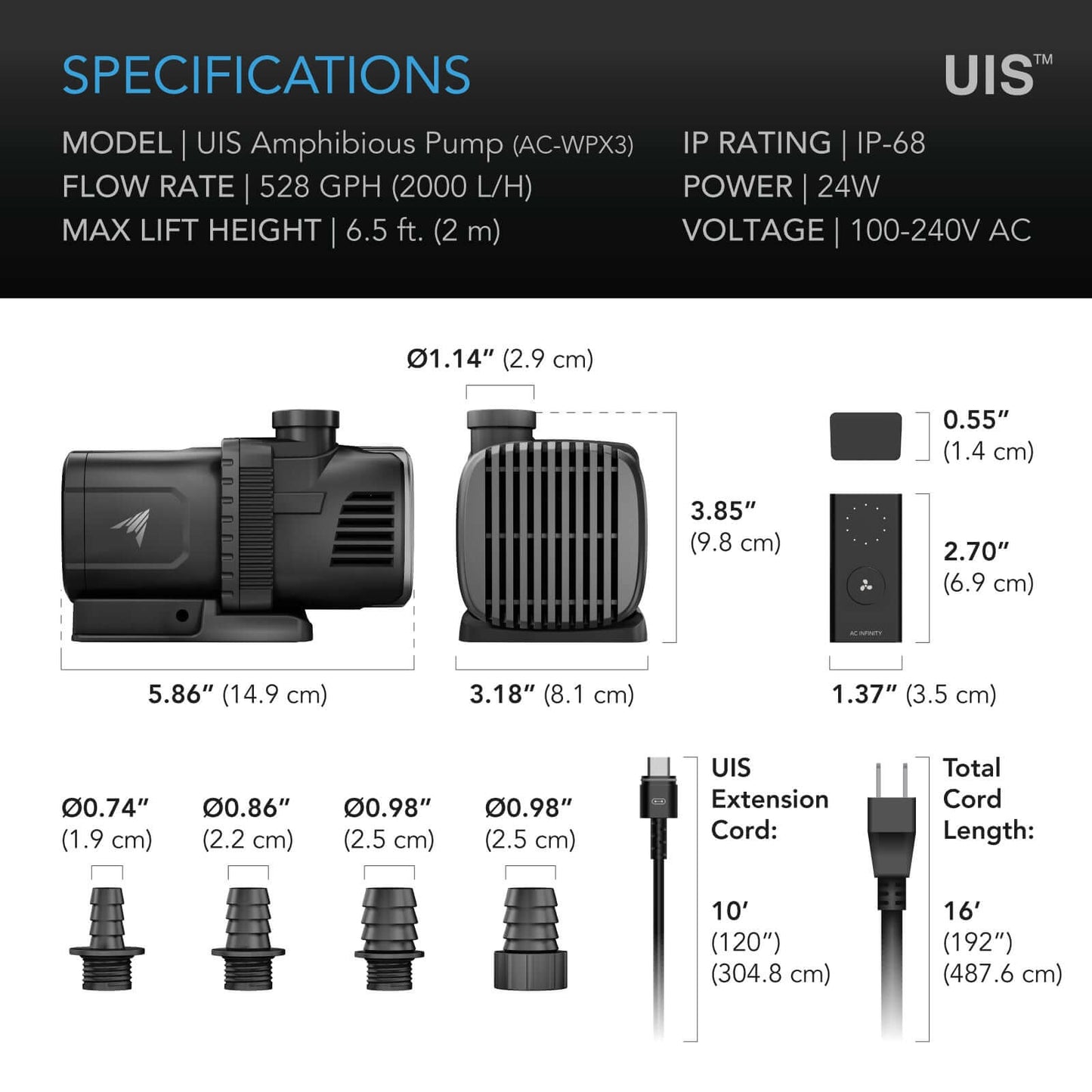 AC Infinity UIS Amphibious Pump 24W 10-Speed Precision DC Motor 6-Feet product image 7