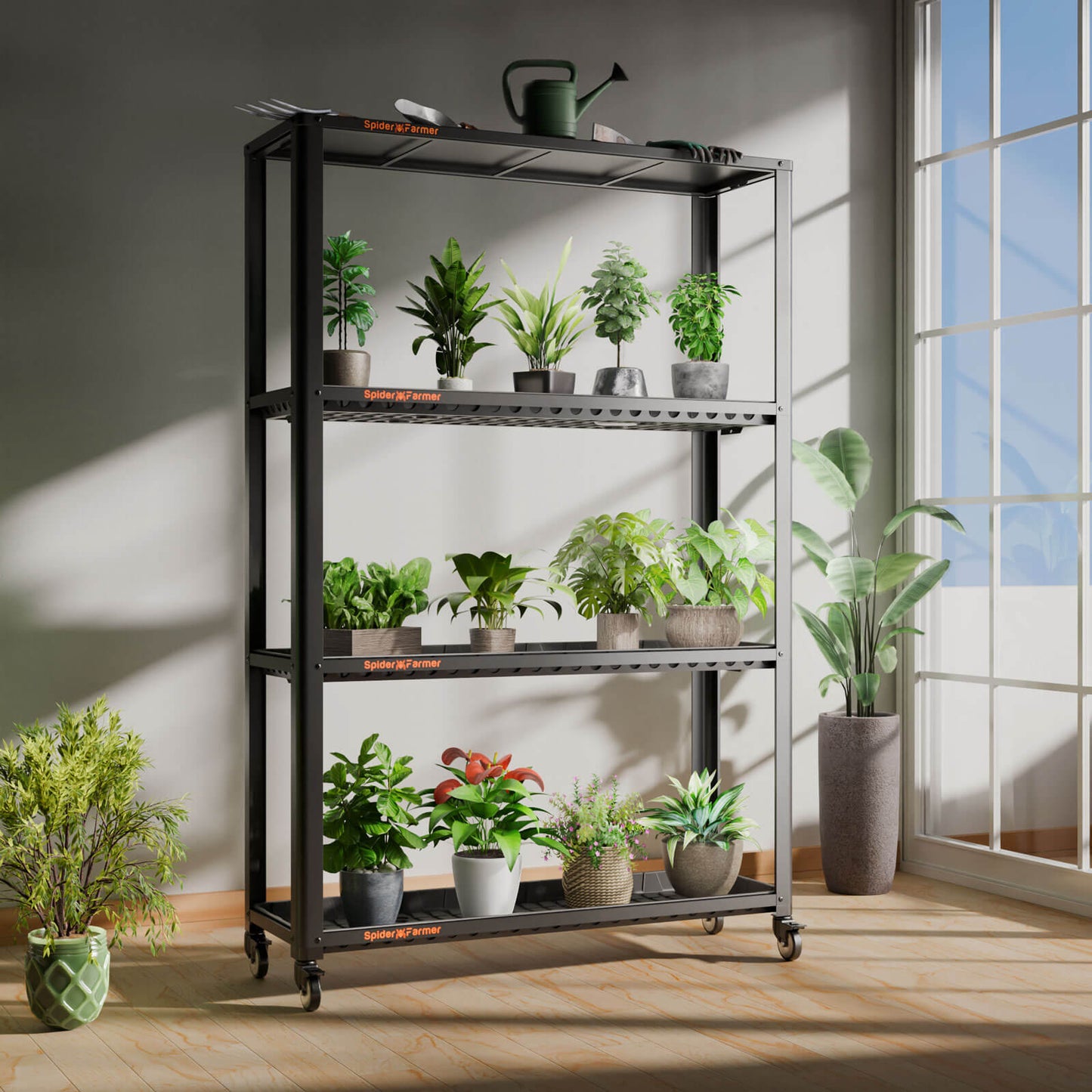 Spider Farmer SF600 and Growshelves Combo - Indoor LED Grow Light and Metal Plant Stand with Plant Trays