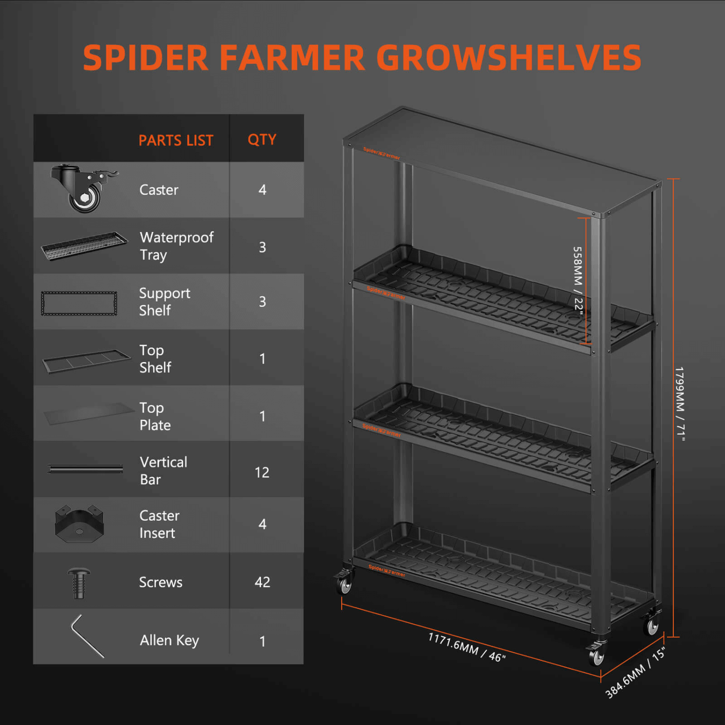 Spider Farmer 3 Tier Metal Plant Stand with Trays