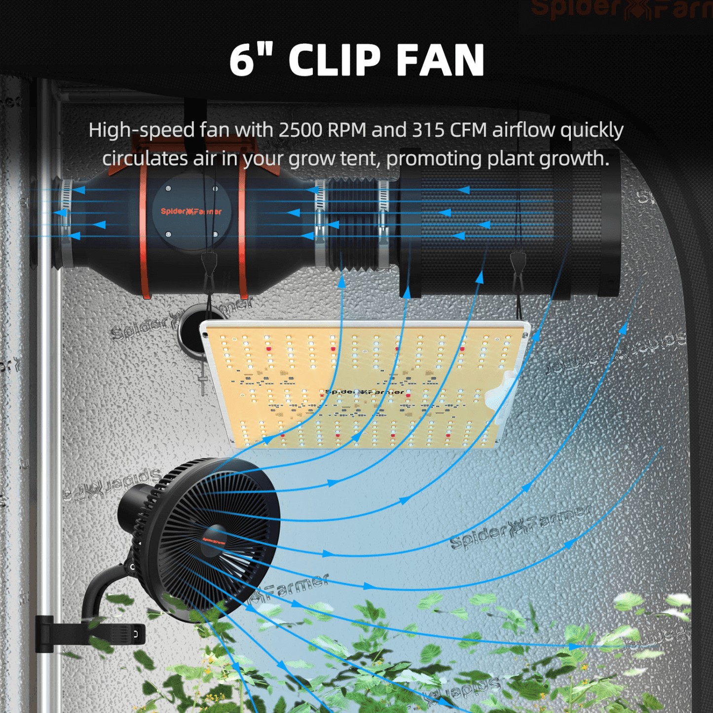 Spider Farmer SF1000D LED Grow Light + 2' x 2' Grow Tent + Inline Fan Combo with Speed Controller