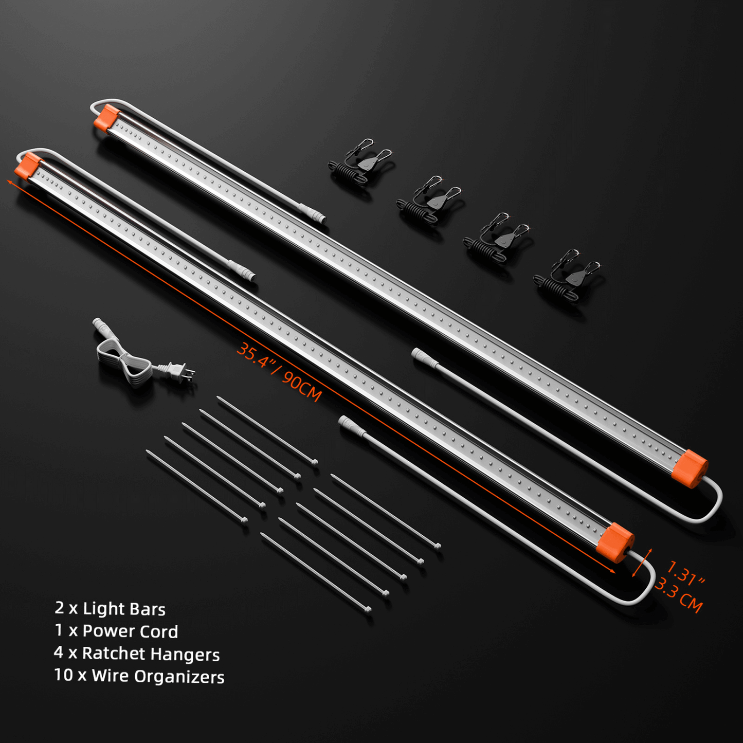 Spider Farmer IR30 730nm LED Grow Light Bars with accessories including power cord, ratchet hangers, and wire organizers.