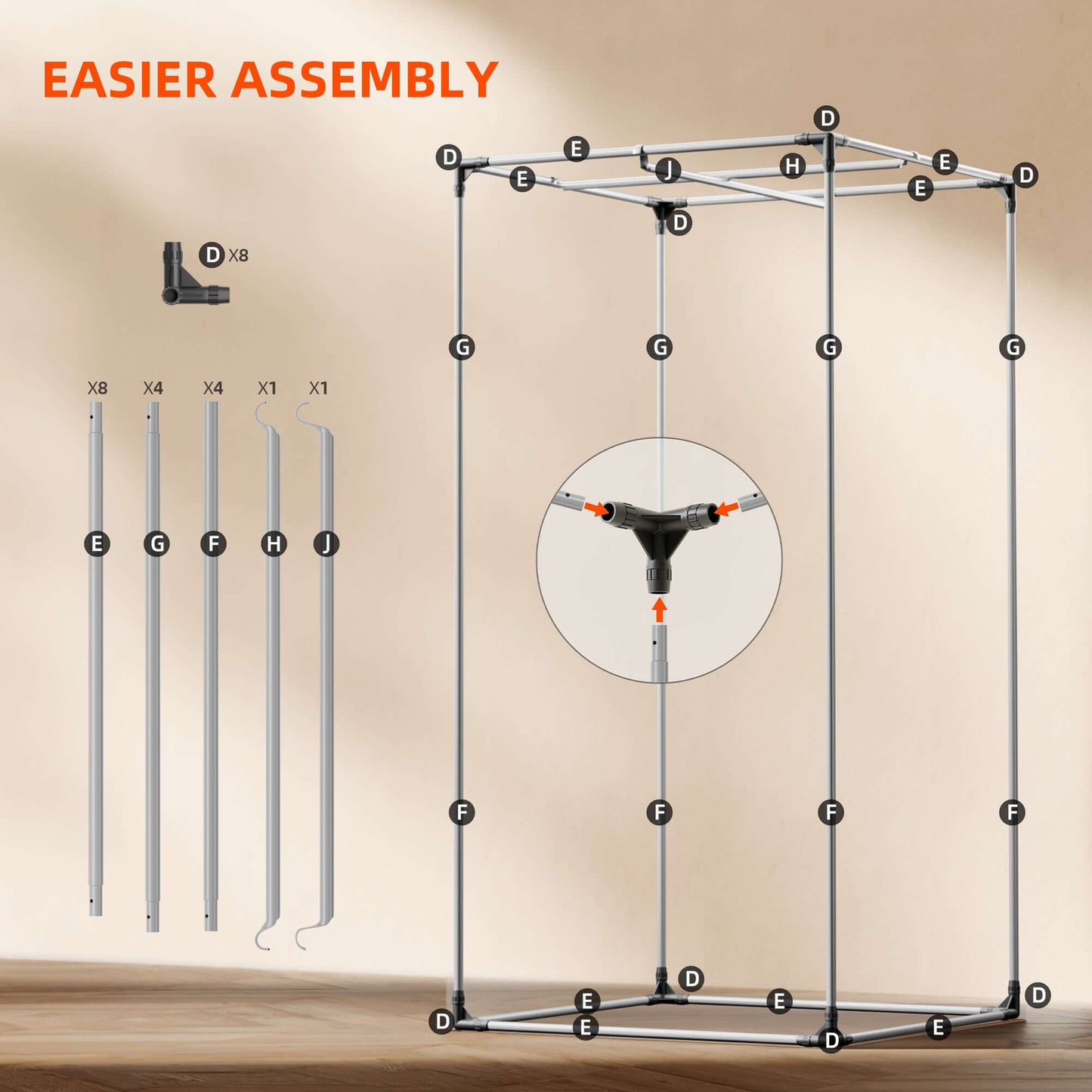 Assembly guide showing components of Spider Farmer 3' x 3' x 6' indoor grow tent for easy setup.