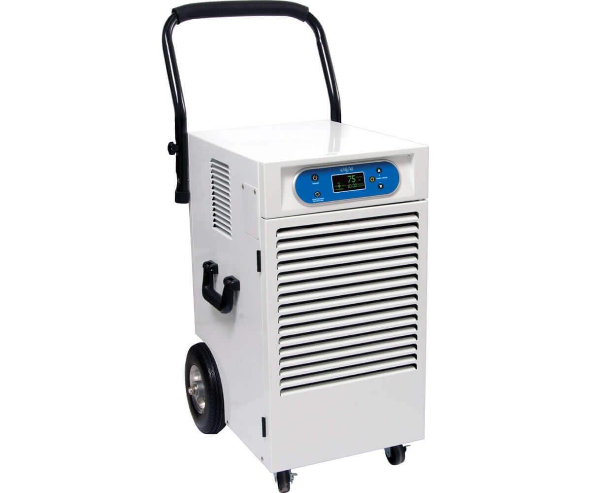 Active Air 110 Pint Dehumidifier with wheels and handle for portable moisture control in growing areas.