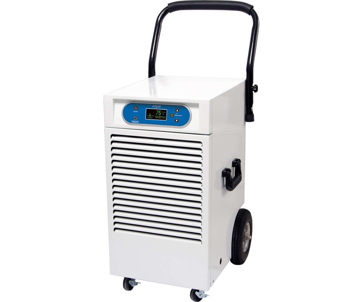 Active Air 110 Pint Dehumidifier with digital display and wheels for easy mobility, designed for effective humidity control.