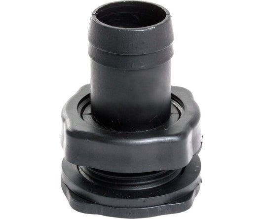 Active Aqua 1" fill/drain fitting for hydroponic systems, designed for nutrient solution transfer with 1" tubing.