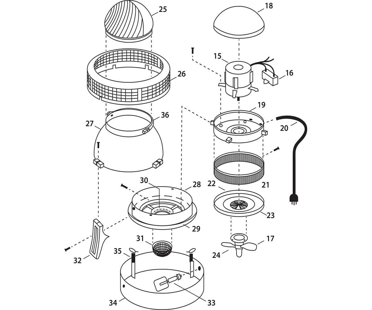 Diagram of Active Air 75 Pint Humidifier parts and assembly instructions for easy reference and repair.