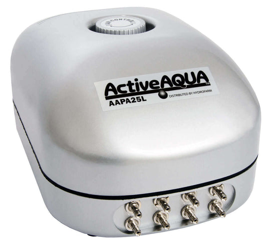 Active Aqua air pump with 8 outlets, designed for silent operation and efficient airflow at 25 L/min.