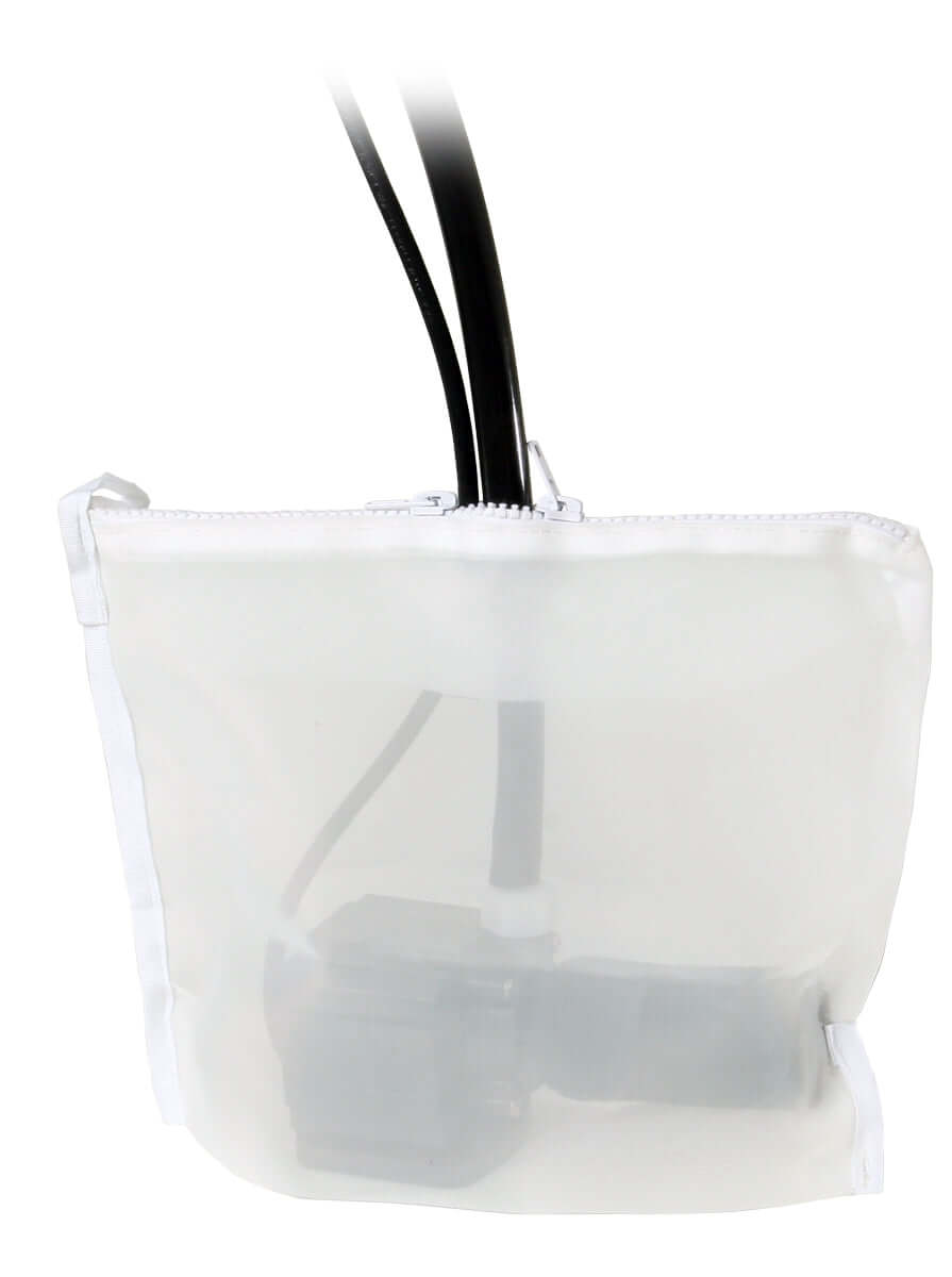 Active Aqua submersible pump filter bag for preventing clogging in hydroponic systems, 10.5" x 13.125" size.