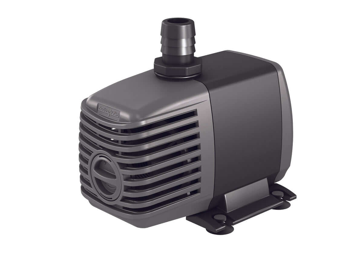 Active Aqua submersible water pump, 250 GPH, designed for hydroponic systems with multiple fittings and rubber feet.