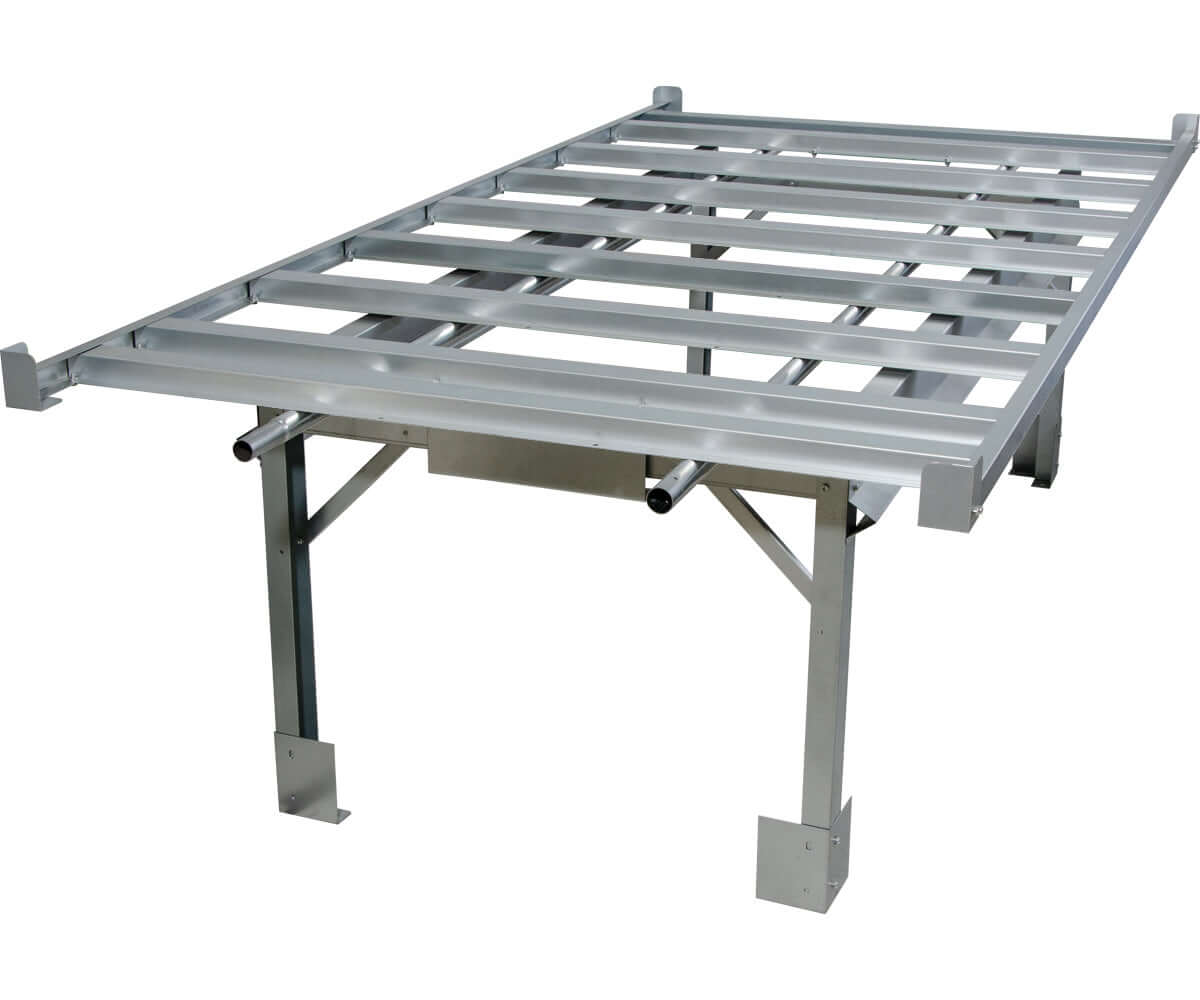 Active Aqua 4' x 8' rolling bench system made of durable galvanized steel for optimal space usage in grow rooms.