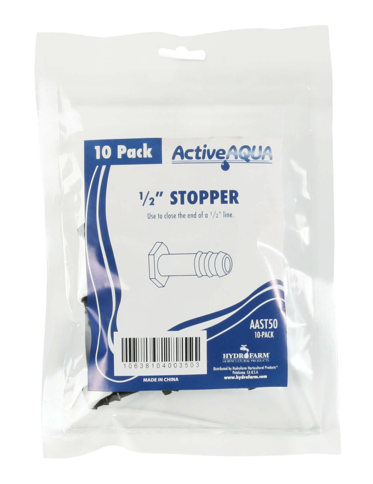 Active Aqua 1/2" Stopper pack of 10, designed to close the end of a 1/2" line for aquaponics use.