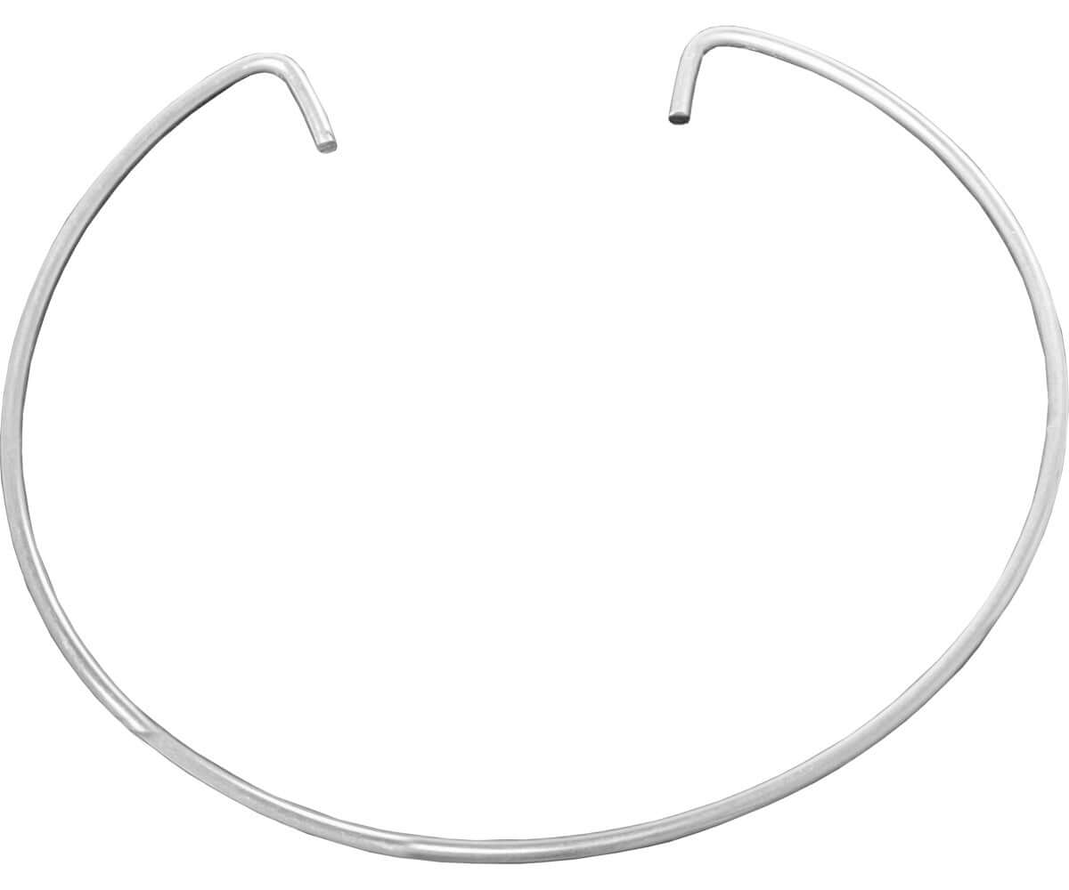 Minimalist silver wire choker necklace with open ends, perfect for layering or wearing alone as a stylish accessory.