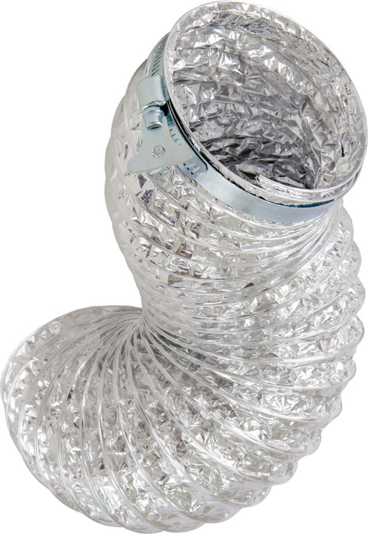 Clear 4" diameter active air ducting, designed for durability and flexibility in heating and ventilation systems.