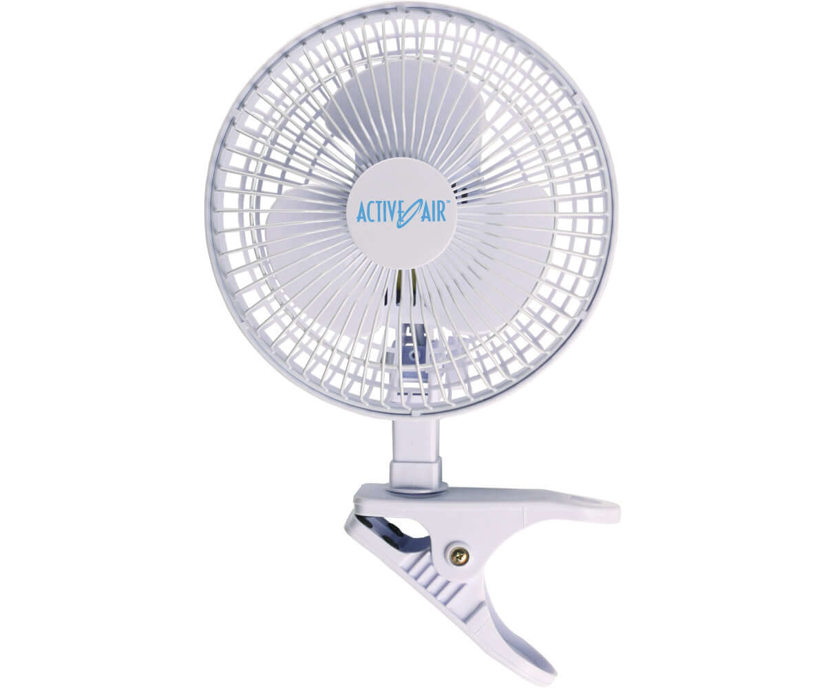 Active Air 6" clip fan with adjustable head and spring-loaded clip, ideal for small spaces and air circulation.