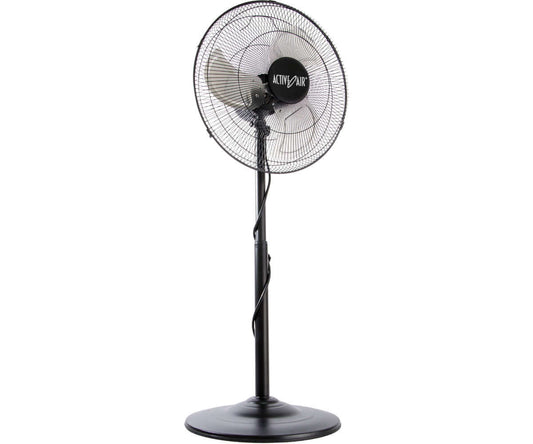 Active Air 18" Heavy Duty Pedestal Fan with industrial aluminum blades and adjustable height for superior air circulation.