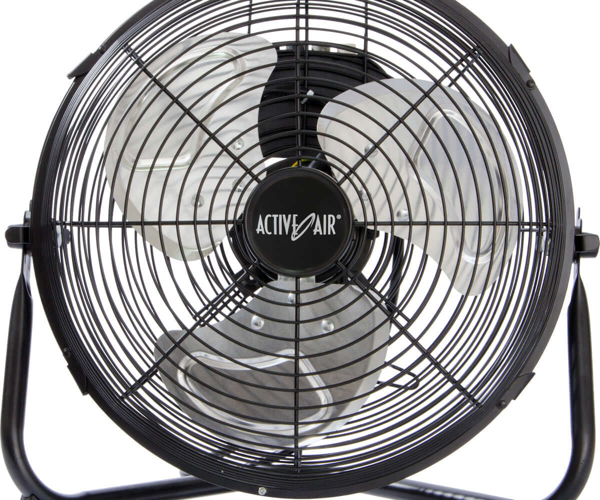 Active Air 12" floor fan featuring a durable metal design and 3-speed operation for powerful air circulation.