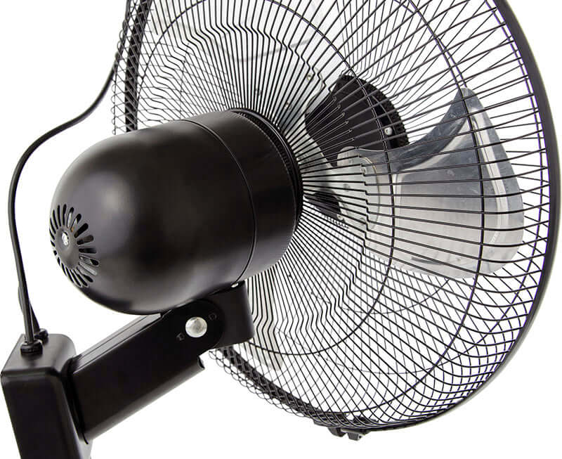 Active Air 16" metal wall mount fan with durable steel design and adjustable head for optimal air circulation.