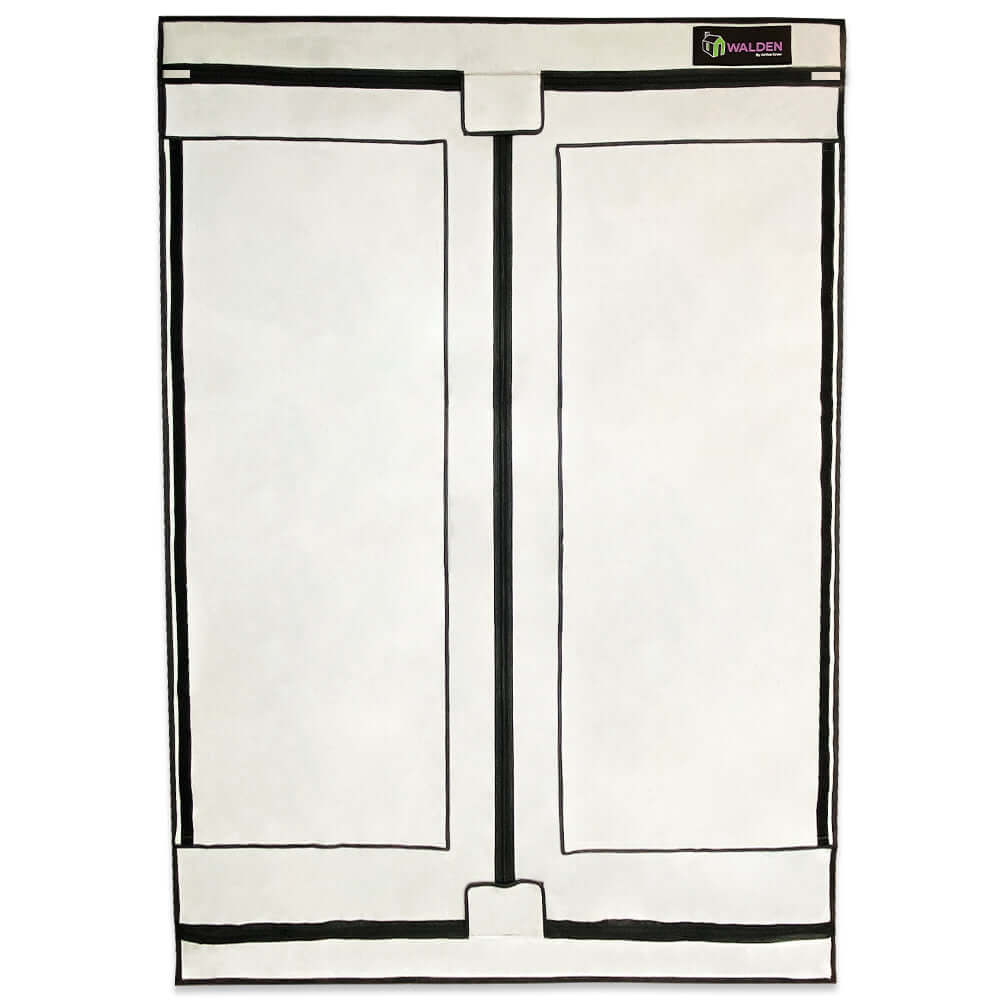 Walden White LED grow tent kit for mushroom fruiting and incubation with adjustable shelves and spacious design.