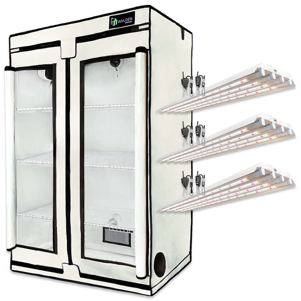 Active Grow Greens & Veggies 3-Tier Walden White LED Grow Tent Kit with adjustable shelves and LED lights.