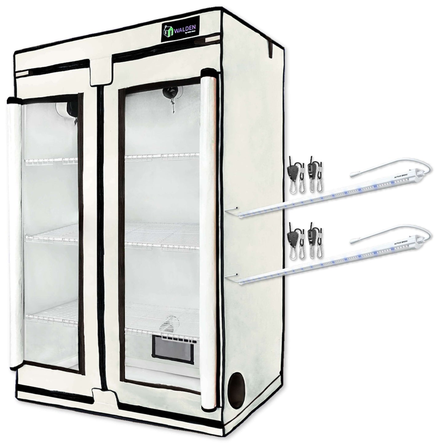 Active Grow Mushroom Fruiting 3-Tier Walden White LED Grow Tent Kit with adjustable shelves for mushroom cultivation.