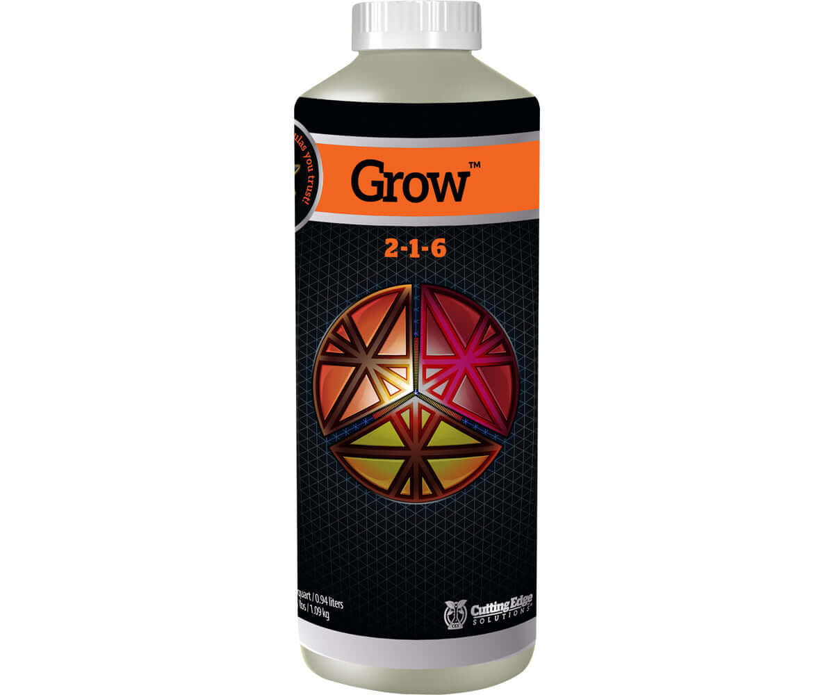 Cutting Edge Solutions Grow nutrient bottle for vegetative stage with nitrogen and potassium, 1 quart size.