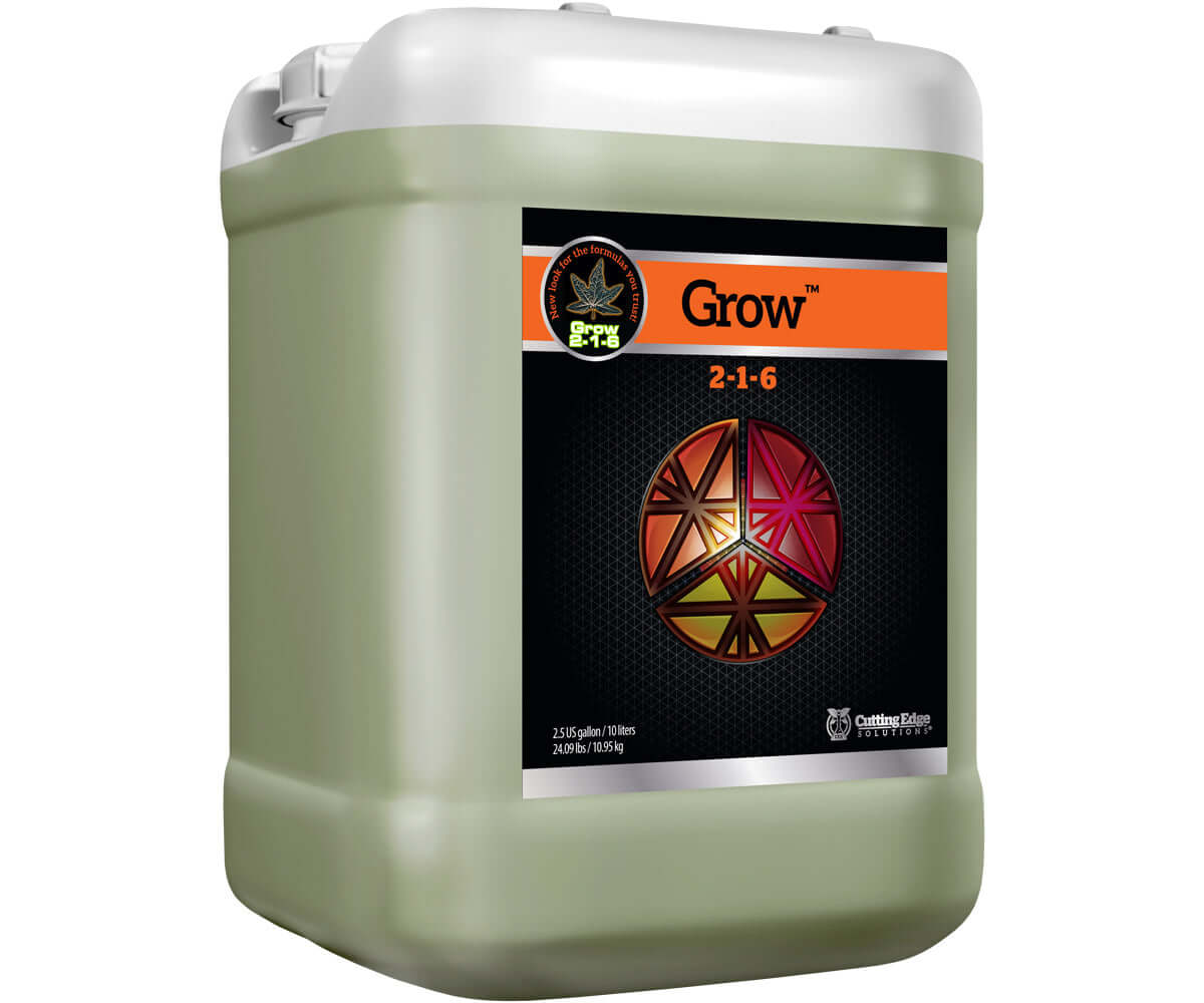 Cutting Edge Solutions GROW 2.5 gal nutrient designed for vegetative plant growth with nitrogen and potassium.