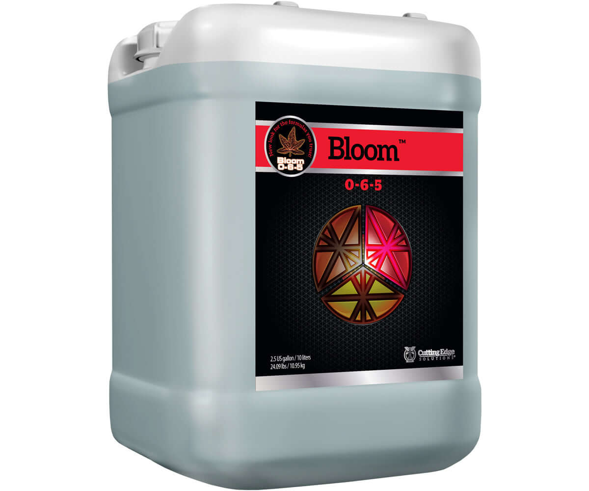 Cutting Edge Solutions Bloom 2.5 gal product for enhanced flower production and plant support during flowering stage.