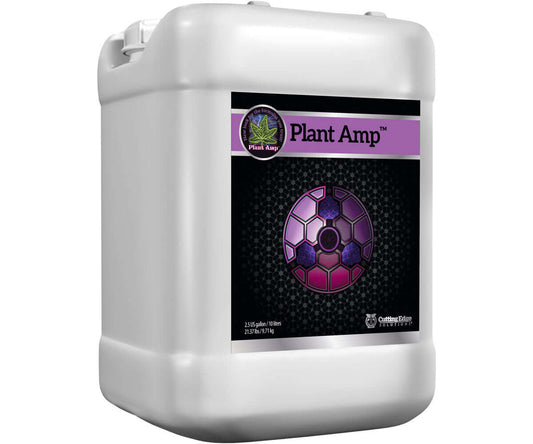 Cutting Edge Solutions Plant Amp 2.5 gal container promoting plant growth with chelated calcium, 100% organic formula.