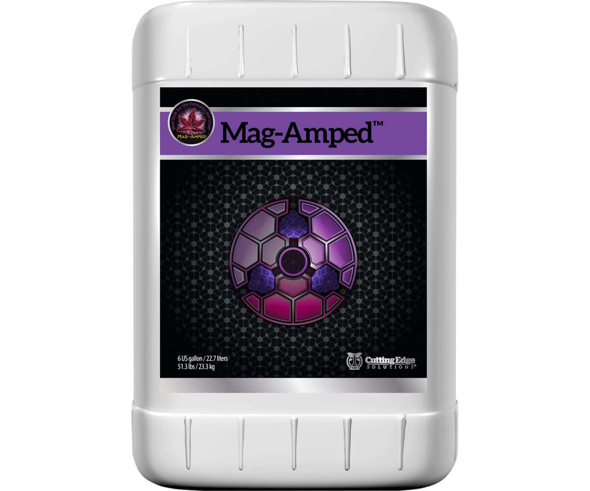 Mag-Amped product container showcasing magnesium blend for enhanced plant growth and photosynthesis.