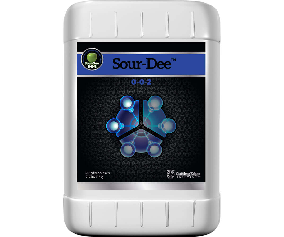 Sour-Dee 6 gal container featuring organic carbohydrates and electrolytes for enhanced crop growth.