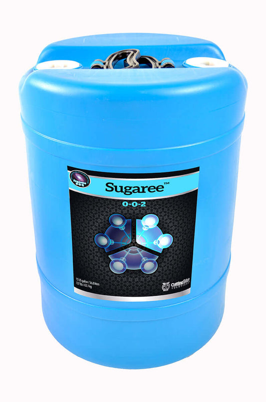 Cutting Edge Solutions Sugaree 15 gal. container, an organic carbohydrate and electrolyte source for optimal plant growth.