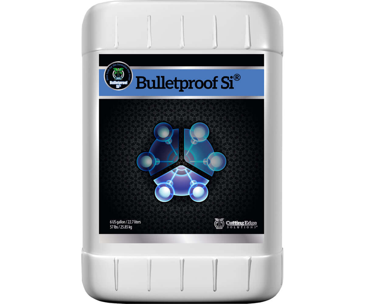 Cutting Edge Solutions Bulletproof Si, 6 gal container featuring silicon enzyme complexes for enhancing plant growth.