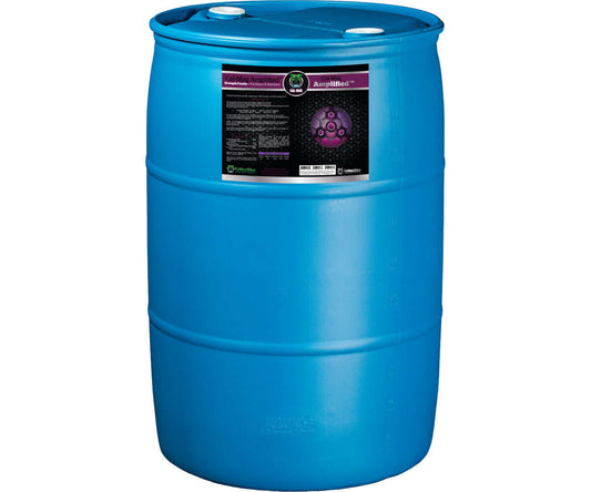 55-gallon blue barrel of Cutting Edge Solutions Cal-Mag Amplified for soil enrichment and plant health.