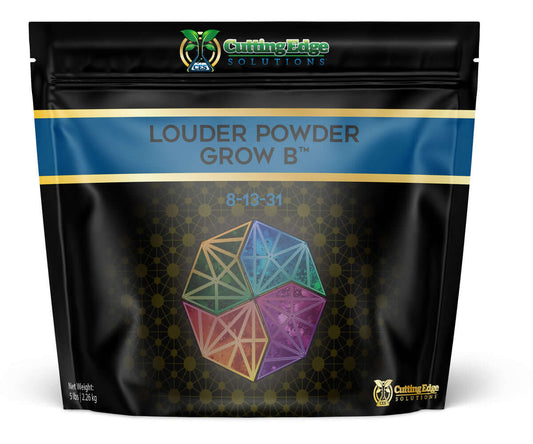 Cutting Edge Solutions Louder Powder Grow B 5 lb bag, nutrient blend with macro and micro nutrients for plant vitality.