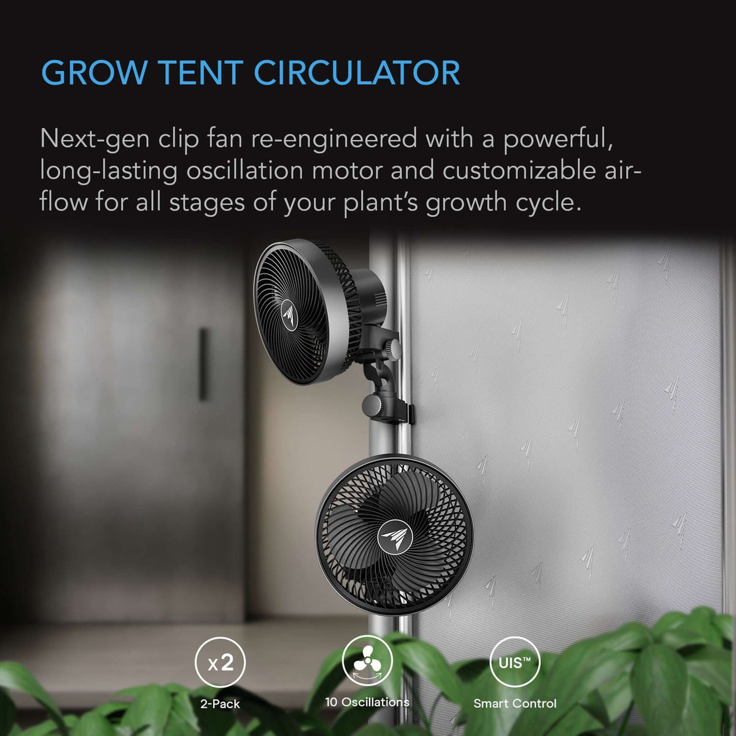 AC Infinity CLOUDRAY S6 2-Pack, Gen 2 Grow Tent Clip Fan 6” with Long-Life EC Motor, 10-Level Dynamic Wind Modes & Fan Speeds, 10-Level Auto Oscillation
