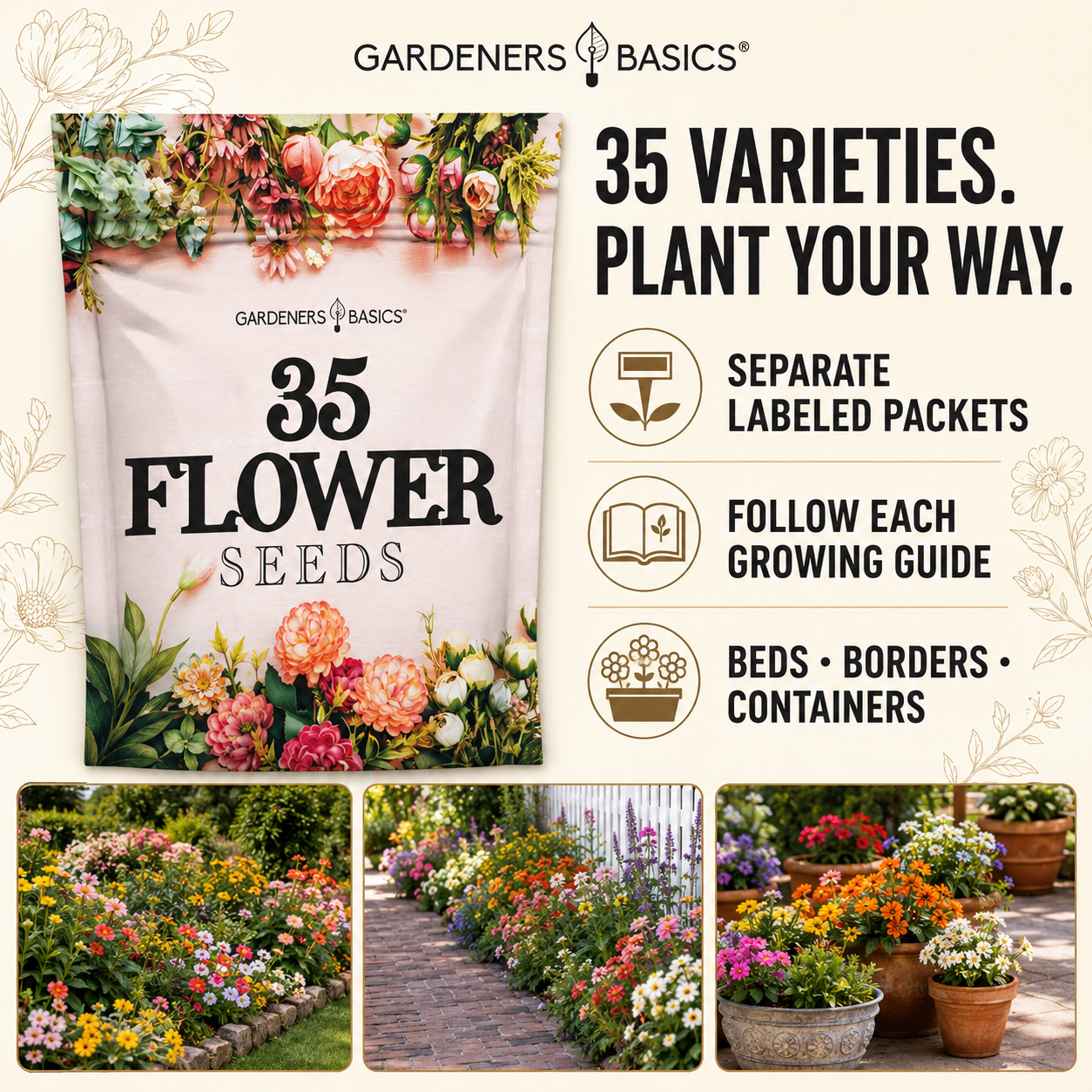 Gardeners Basics Wildflower Perennial & Annual Flower Seed Kit | 35