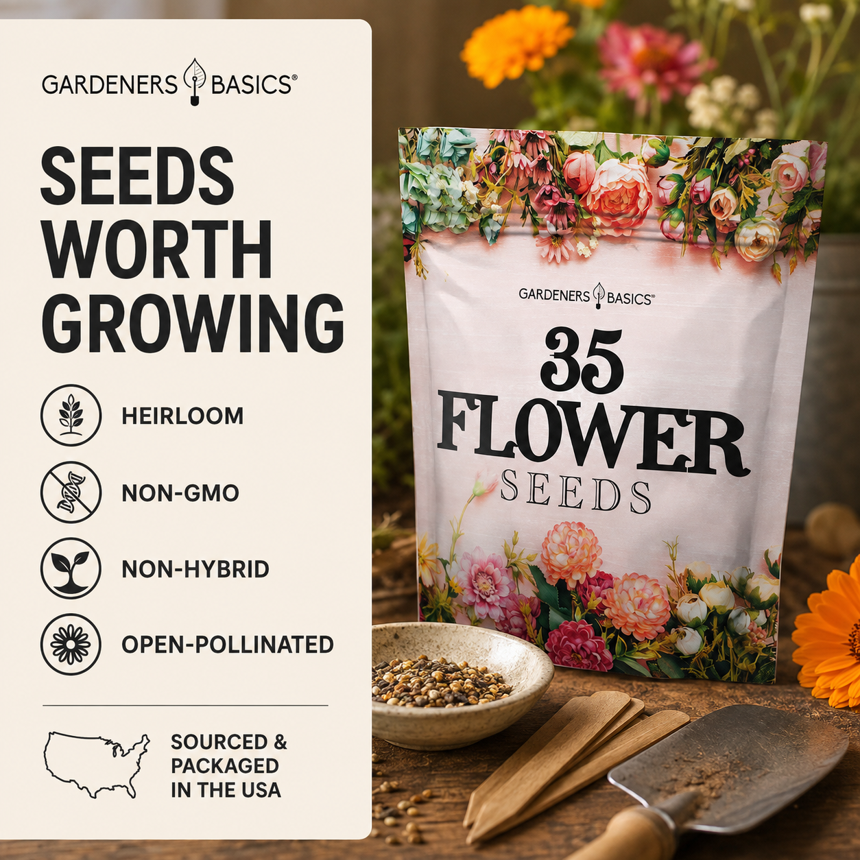 Gardeners Basics Wildflower Perennial & Annual Flower Seed Kit | 35