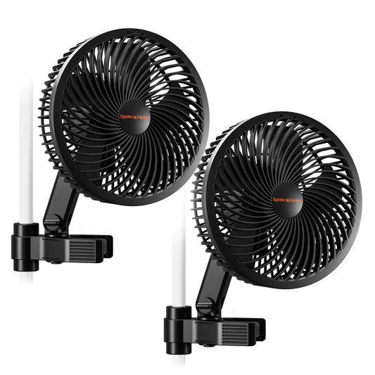 Spider Farmer 6" clip fan pack of 2 with 10-speed options and wide-angle oscillation, ideal for indoor growing.